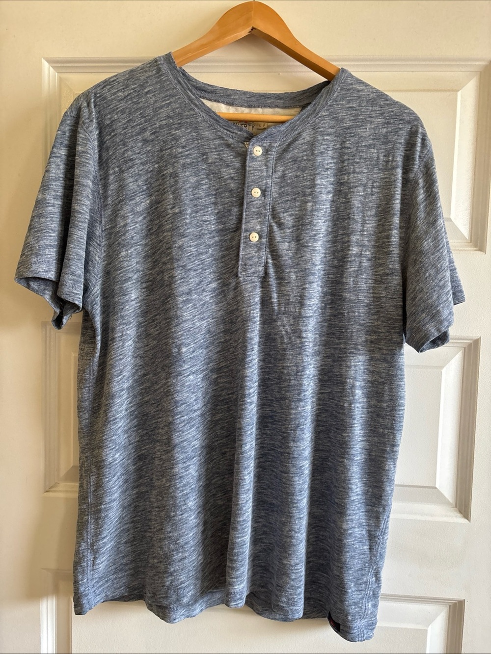 Faherty Men's Blue Knit Heather Henley Button Short Sleeve T-Shirt Size L